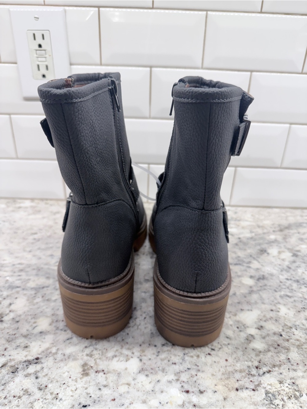 Women's Black Buckle Ankle Boots - Picture 3 of 4